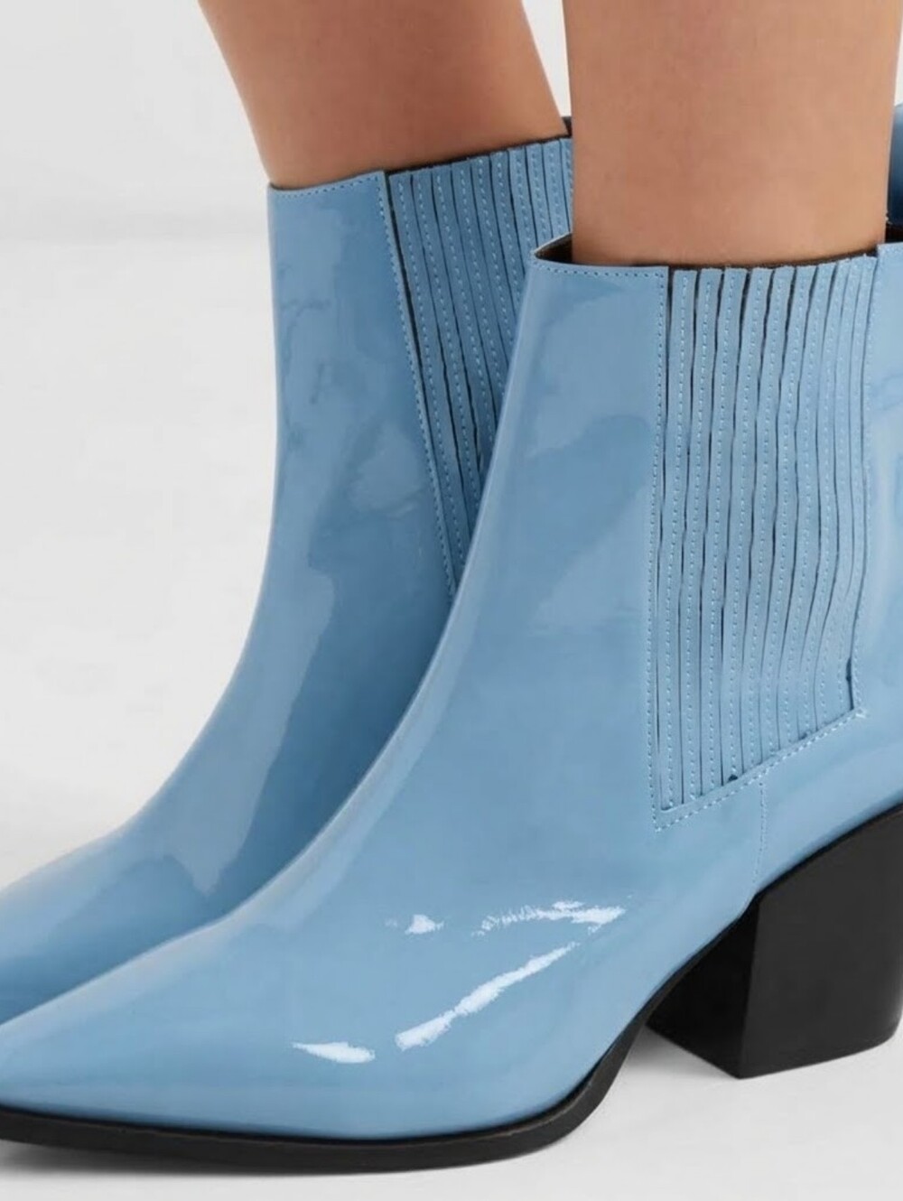 Aeyde Kate Baby Blue Patent Leather Chelsea Boots READ/STAINS